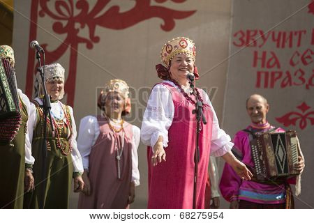 TIKHVIN, RUSSIA - JULY 5, 2014: Unidentified participants the celebration of the day of the city of Tikhvin - first mentioned 1383, town status since 1773 year (200 kilometers east of St. Petersburg)