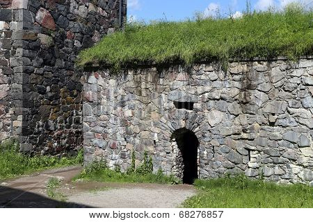 Looking to the stone fortification element of the Sveaborg fortress of FInland.
