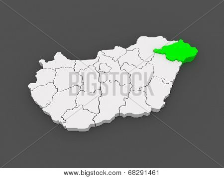 Map of Szabolcs-Szatmar-Bereg. Hungary. 3d