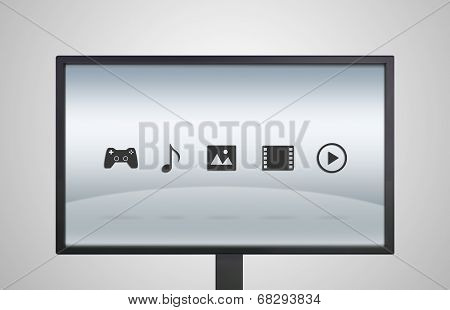 Desktop Monitor Display With Entertainment Icon