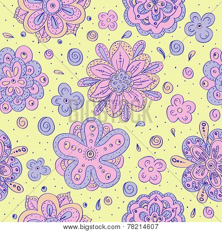 doodle flowers seamless pattern.