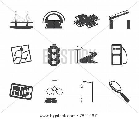 Silhouette Road, navigation and travel icons