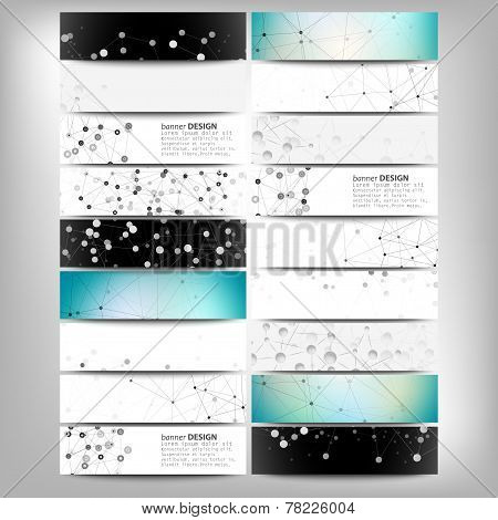 Big banners set, science backgrounds, molecule and communication backgrounds. Conceptual vector desi