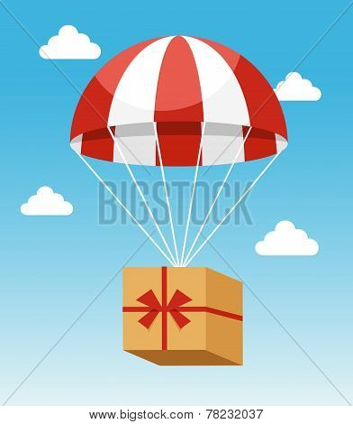 Red and White Parachute Holding Delivery Box