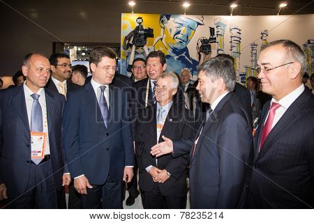MOSCOW, RUSSIA, JUNE, 16: M. S. Al-Sada, President of the WPC R. Bertani, Russian Energy Minister Alexander Novak,  D. Pumpyanskiy . 21st WPC, June, 16, 2014 at Crocus Expo  in Moscow, Russia