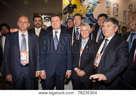 MOSCOW, RUSSIA, JUNE, 16: M. S. Al-Sada, President of the WPC R. Bertani, Russian Energy Minister Alexander Novak,  D. Pumpyanskiy . 21st WPC, June, 16, 2014 at Crocus Expo  in Moscow, Russia