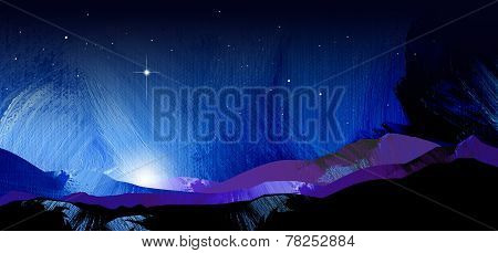 Graphic Background of starry night and mountains