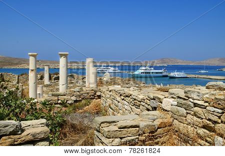 Archaeological site on island of Delos, Greece
