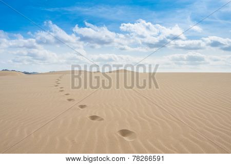 Foot Print  In Sand Dunes In Viana Desert - Deserto De Viana In Boavista - Cape Verde - Cabo Verde