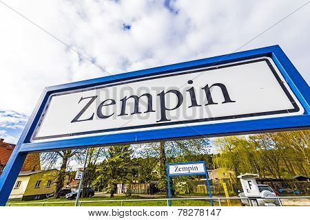 Old Road Sign Zempin At The Train Station