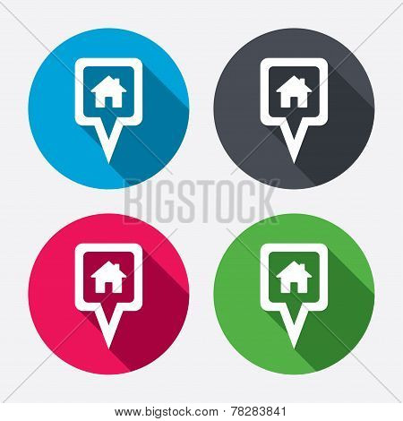Map pointer house sign icon. Marker symbol.