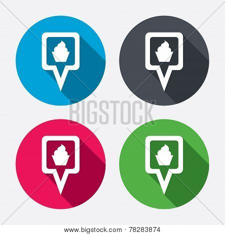 Map pointer food sign icon. Marker symbol.