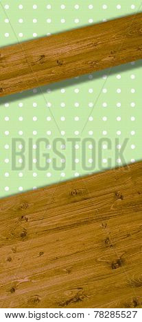 Green Background with dots and wooden surface