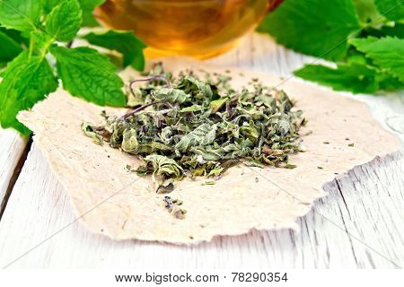 Mint dry on paper with a cup