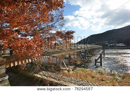 Tourists Visit Togetsukyo In Kyoto, Japan