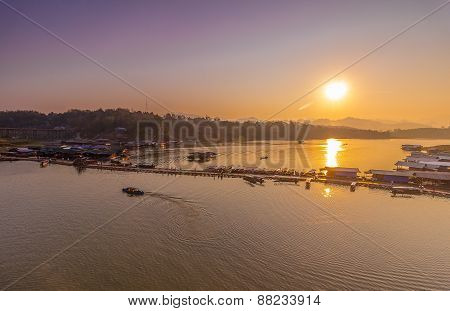 Wooden bridge and raft