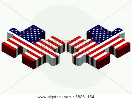 Usa And Usa Flags In Puzzle