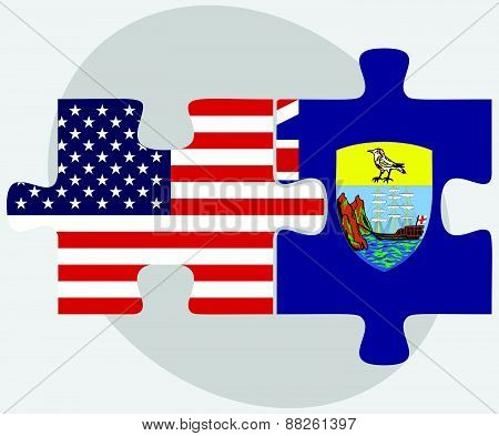 Usa And Saint Helena Flags In Puzzle