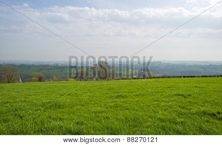 Panorama from the top of a hill in spring
