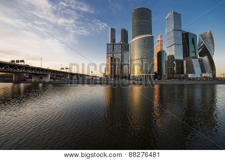 Business center Moscow-city at sunset.