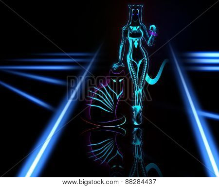 Digital Electronic Woman With Cat