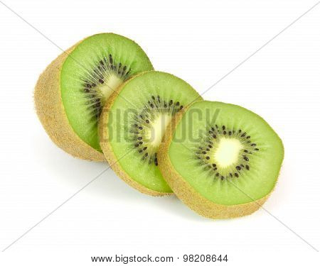Kiwi fruit sliced segments isolated on white