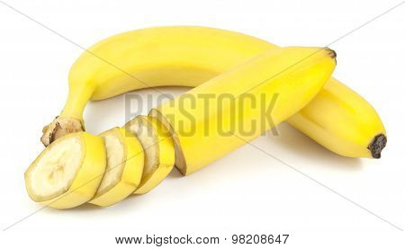 Cut and sliced fresh bananas isolated on white