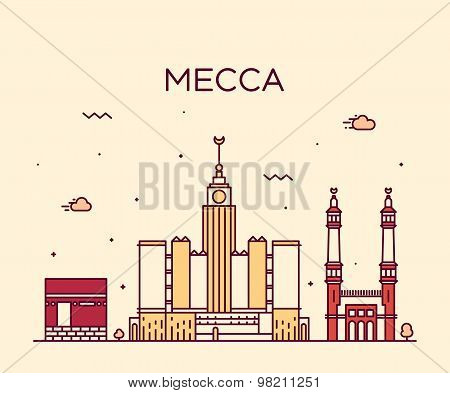 Mecca skyline Trendy vector illustration linear