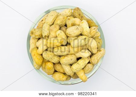 Cup of dried peanut in the glass bowl