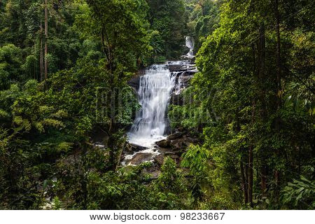 Tropical Rainforest Landscape With Beautiful Waterfall