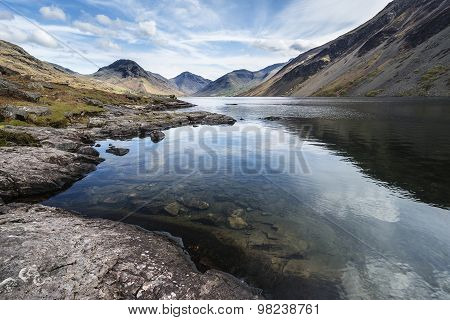 Stunning Landscape Of Wast Water And Lake District Peaks On Summer Day Reflected In Lake