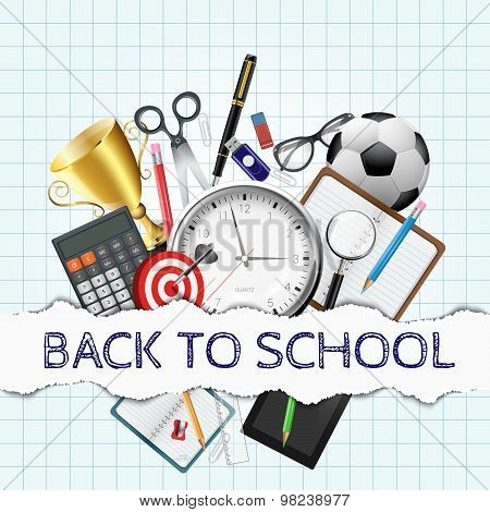 Vector pen, calculator and other school supplies.