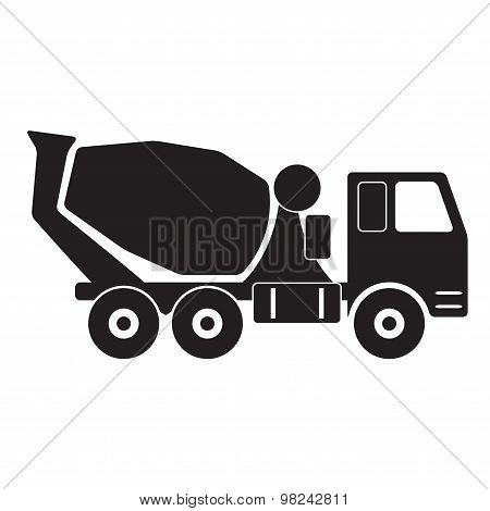 Concrete mixer truck. Black silhouette on white background.