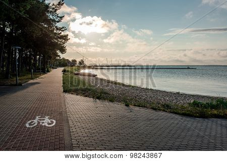 Sunrise Over The Curonian Lagoon In Nida Resort Town. Neringa, Lithuania