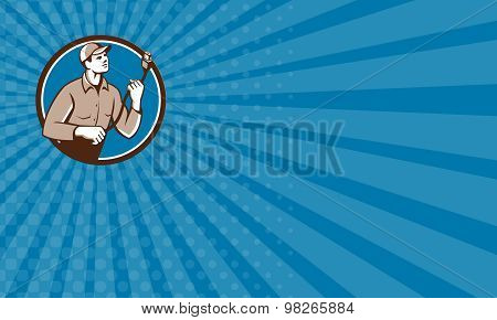 Business Card Worker Holding Hdmi Plug Cord Circle Retro