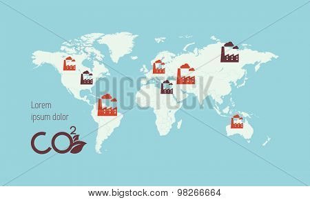 A World map infographic template, countries are selectable. White map with blue backgraound. Horizontal layout