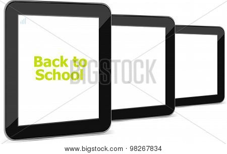 Tablet Pc Set With Dack To School Word On It, Isolated On White