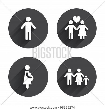Family lifetime icons. Couple love and pregnancy