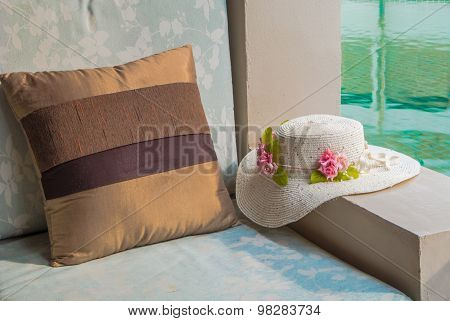 Cushion and hat.
