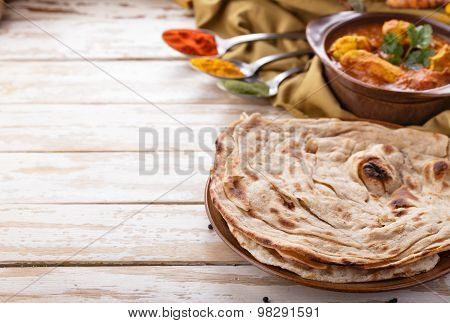 Indian Prata Bread And Chicken Curry