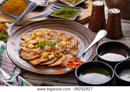 Indian Snack Papri Chaat With Sauces