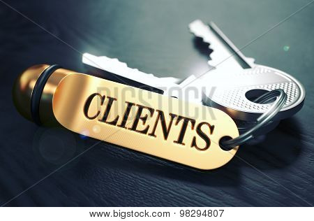 Keys to Clients. Concept on Golden Keychain.