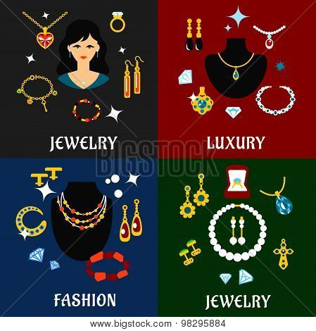 Jewelry and accessories flat icons