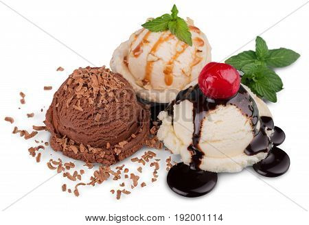 Cream ice topping scoops ice cream still life background