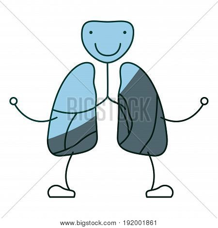 blue color shading hand drawing contour caricature respiratory system with windpipe vector illustration