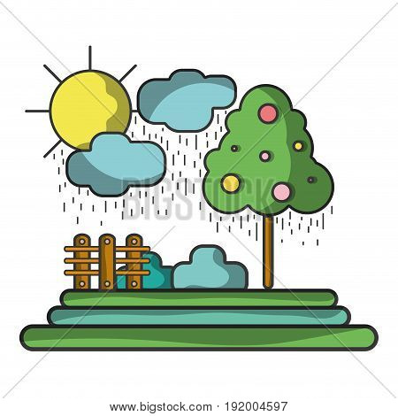 counds raining with tree and grid wool vector illustration