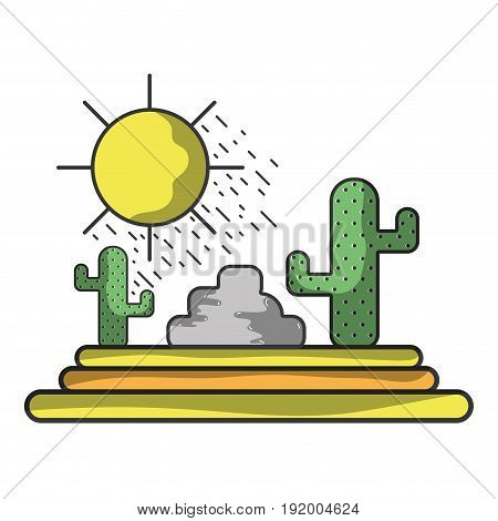 cactus with sun natural aventure vector illustration