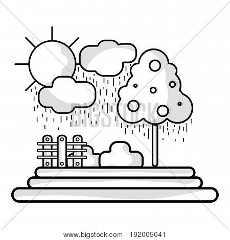 line counds raining with tree and grid wool vector illustration