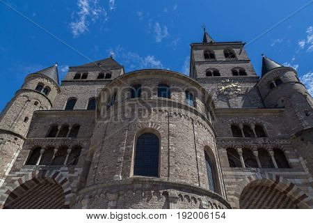 Trier Cathedral with blue sky pictures detail