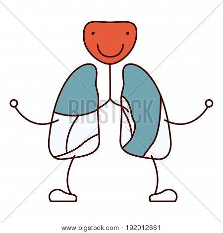 color sections hand drawing contour caricature respiratory system with windpipe vector illustration